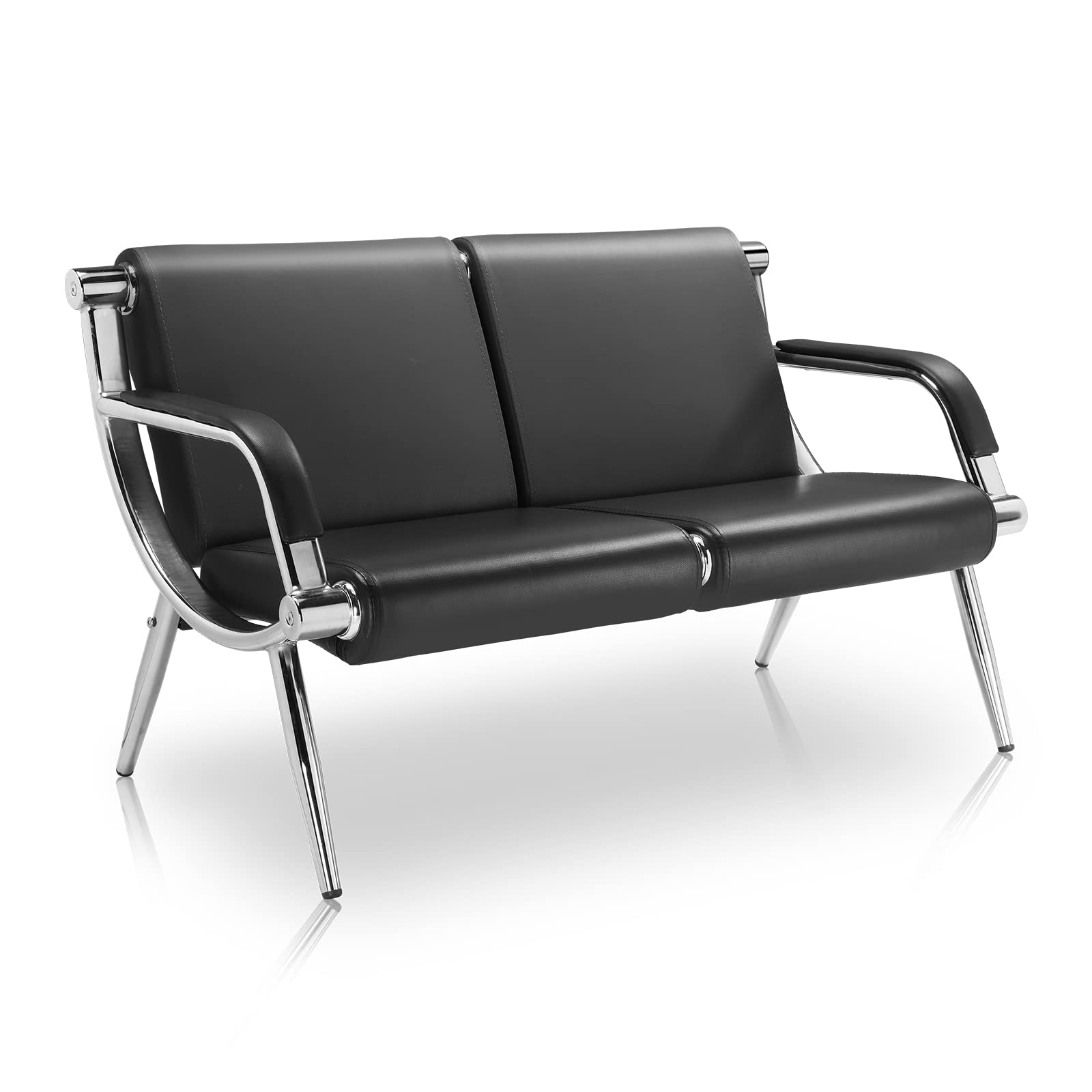51" 2 Seat Waiting Chair Bench Seating PU Leather Black