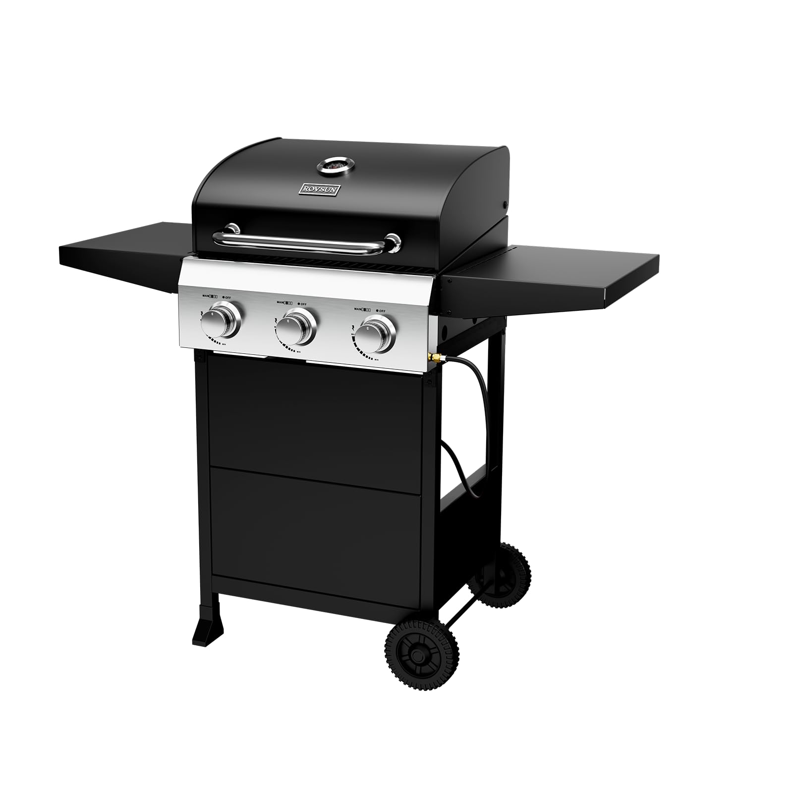 ROVSUN 3-Burner 36,000 BTU Propane Grill with Foldable Side Tables & Wheels