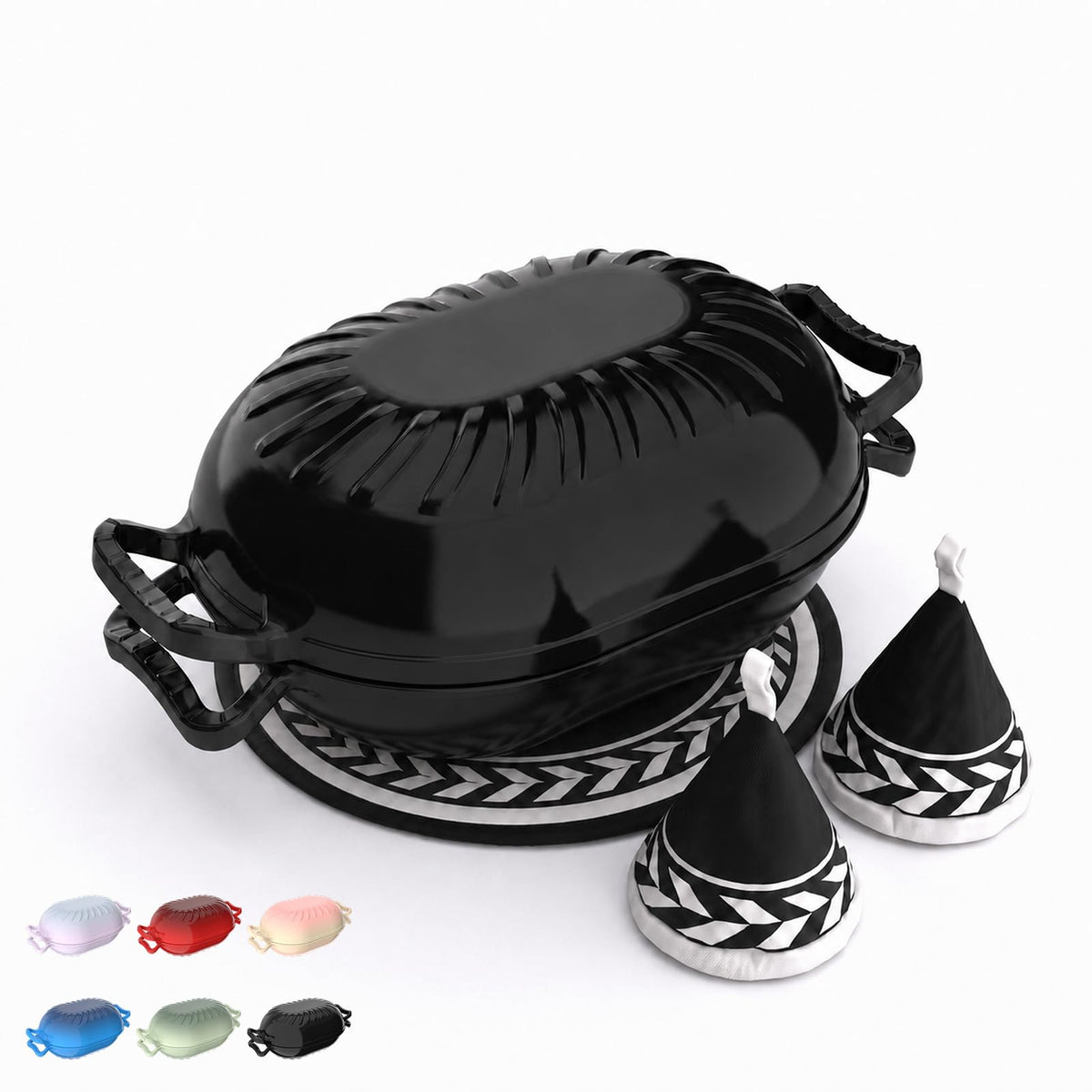 ROVSUN 5 QT Oval Enameled Cast Iron Dutch Oven Pot Black