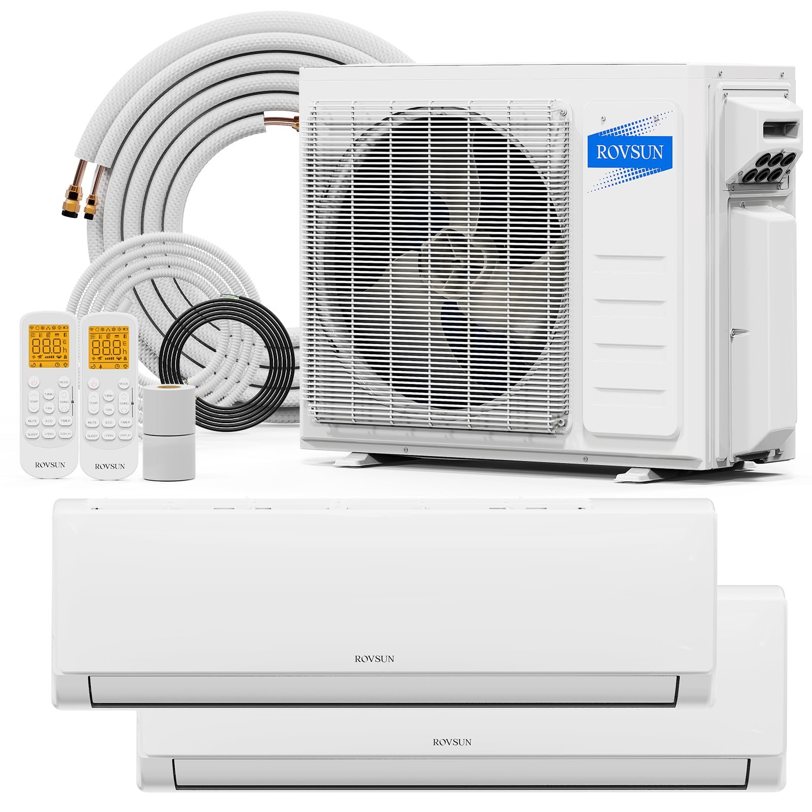ROVSUN 2 Zone 9,000 + 9,000 / 20,000 BTU Mini Split Air Conditioner Ductless 20 SEER2 230V with Heat Pump & 25Ft Install Kit