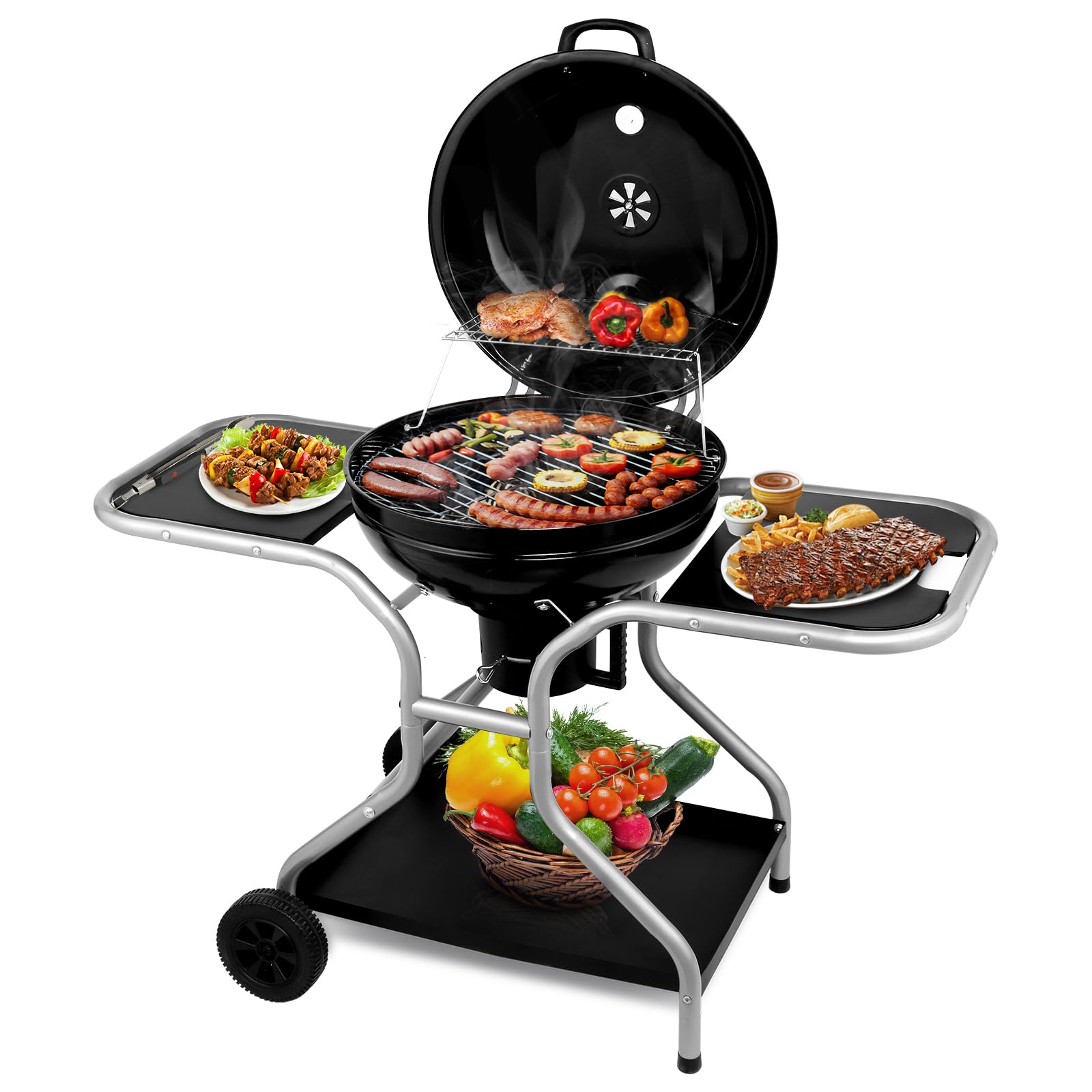 22.5" Kettle Charcoal Grill with Side Table & Ash Catcher
