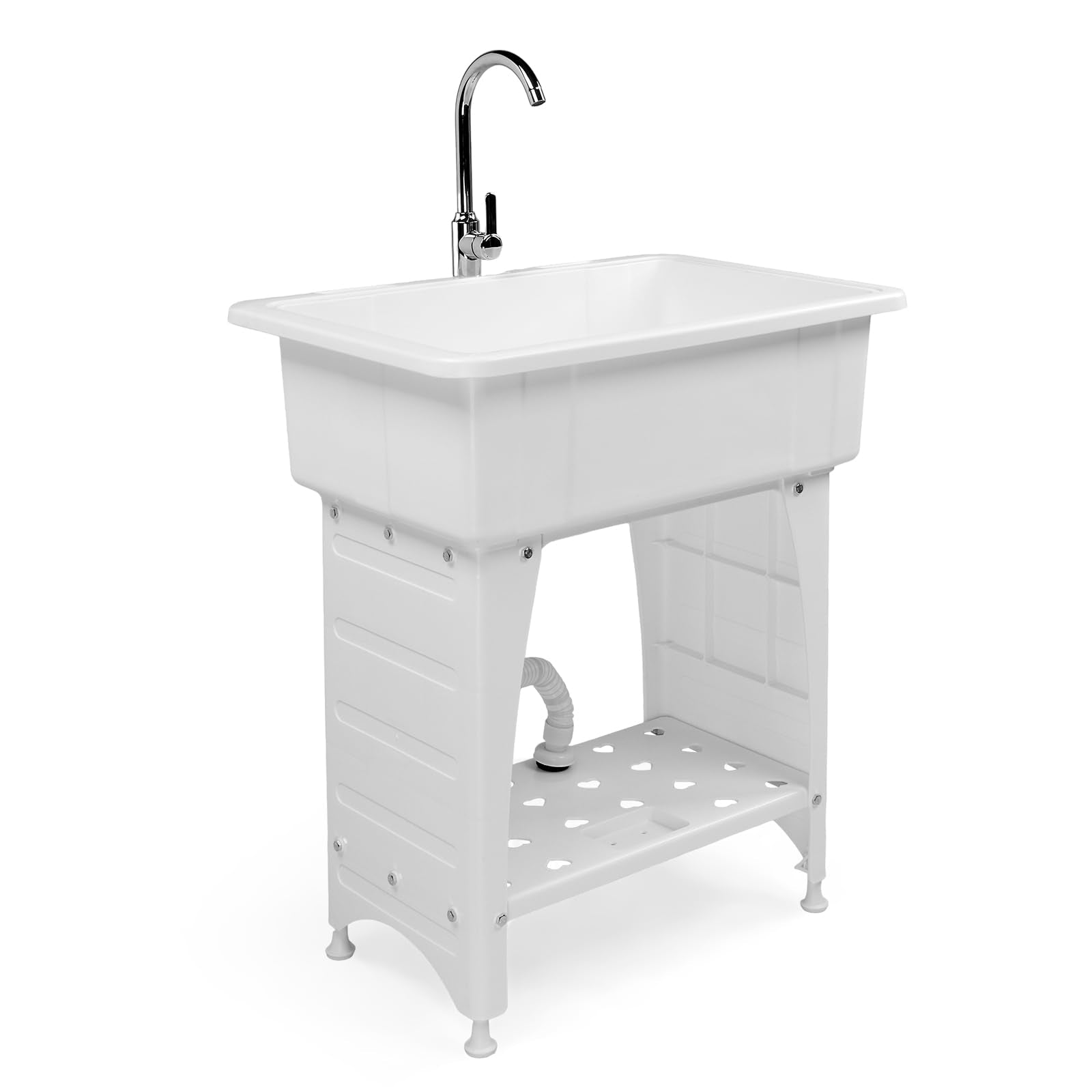ROVSUN 32" x 22" Utility Sink Laundry Tub with Hot & Cold Faucet White