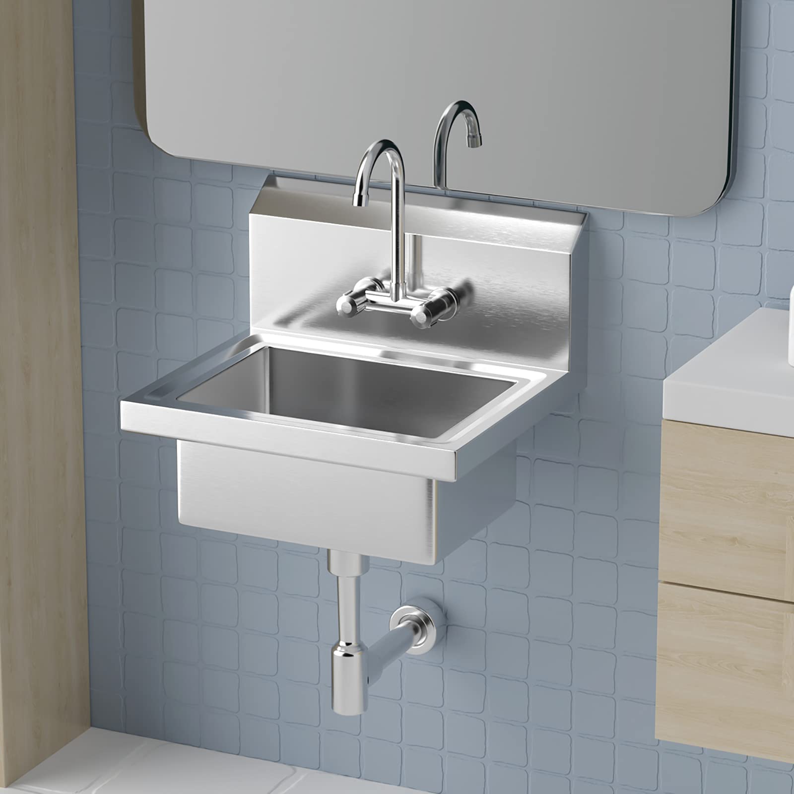 ROVSUN 17" x 15" Wall Mount Stainless Steel Hand Wash Sink