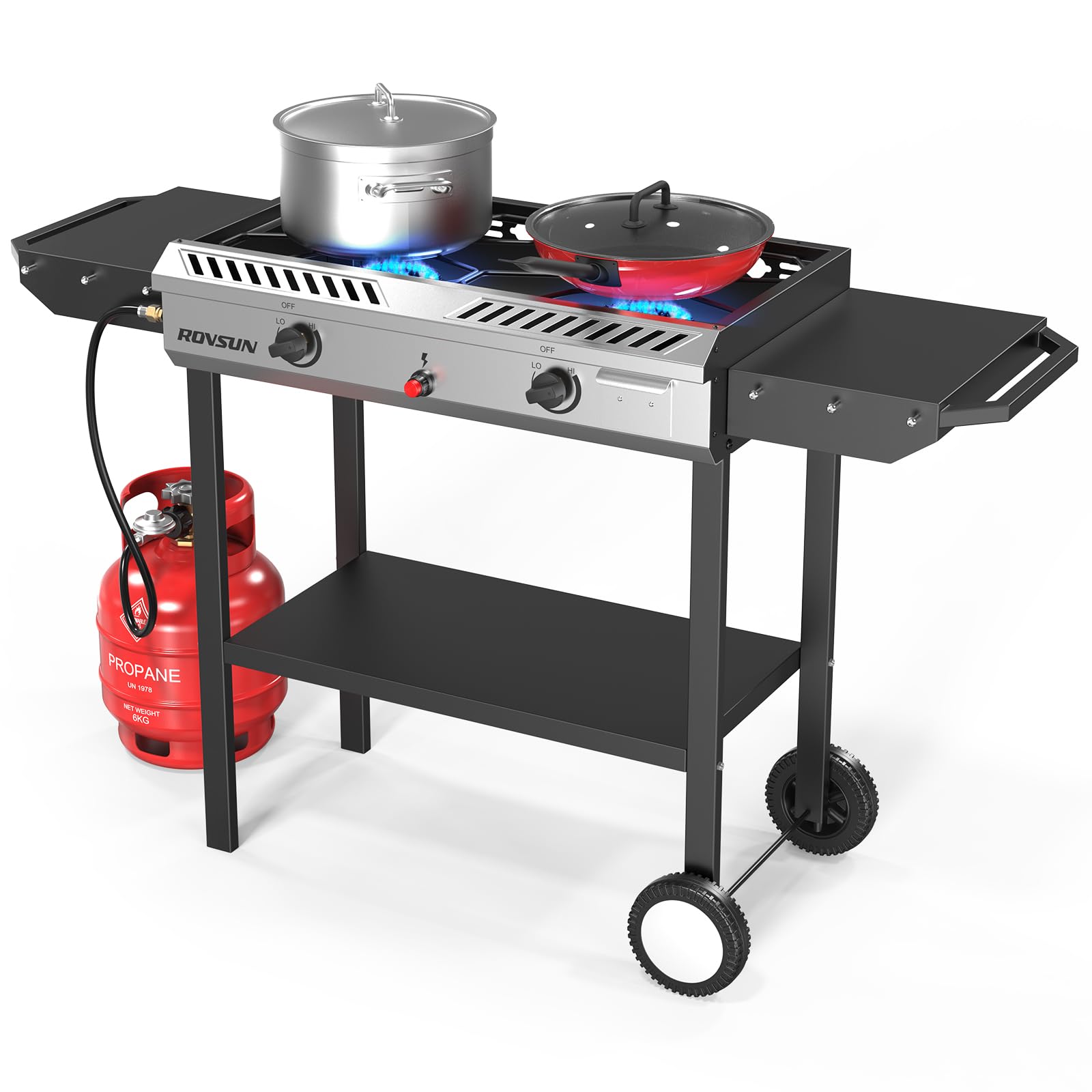 ROVSUN 2 Burner 150,000 BTU Gas Propane Stove with Side Shelves & Wheels