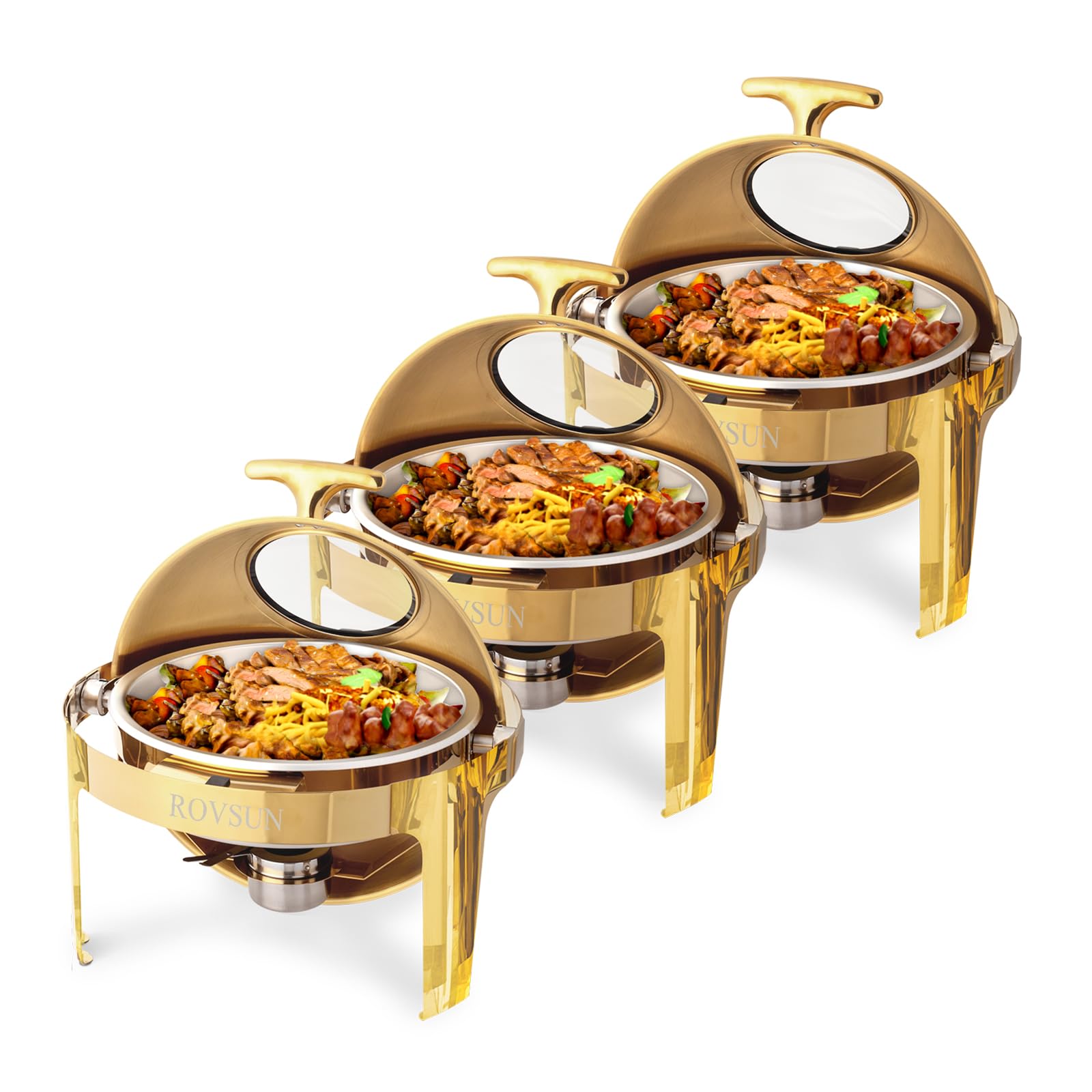 ROVSUN 6 QT Roll Top Round Gold Chafing Dish Set with Visible Window
