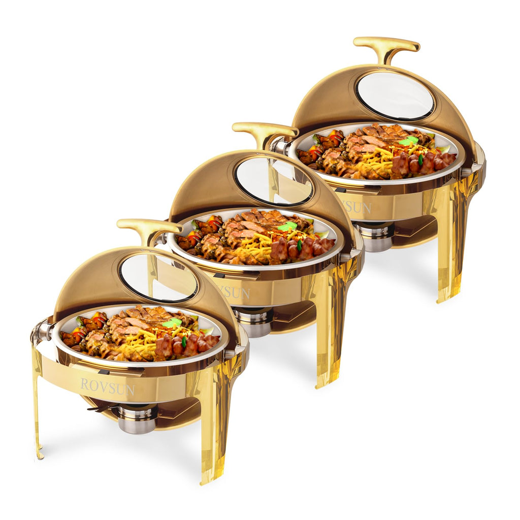 ROVSUN 6 QT Gold Roll Top Round Chafing Dish Set For Catering & Buffet ...