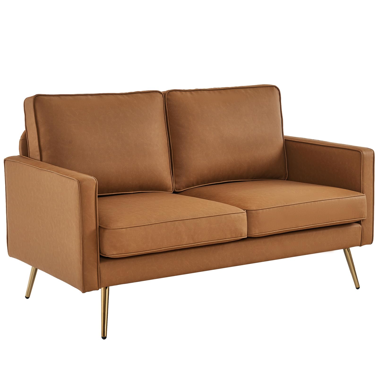 56" 2 Seater Waiting Sofa with Deep Seat PU Leather Cognac
