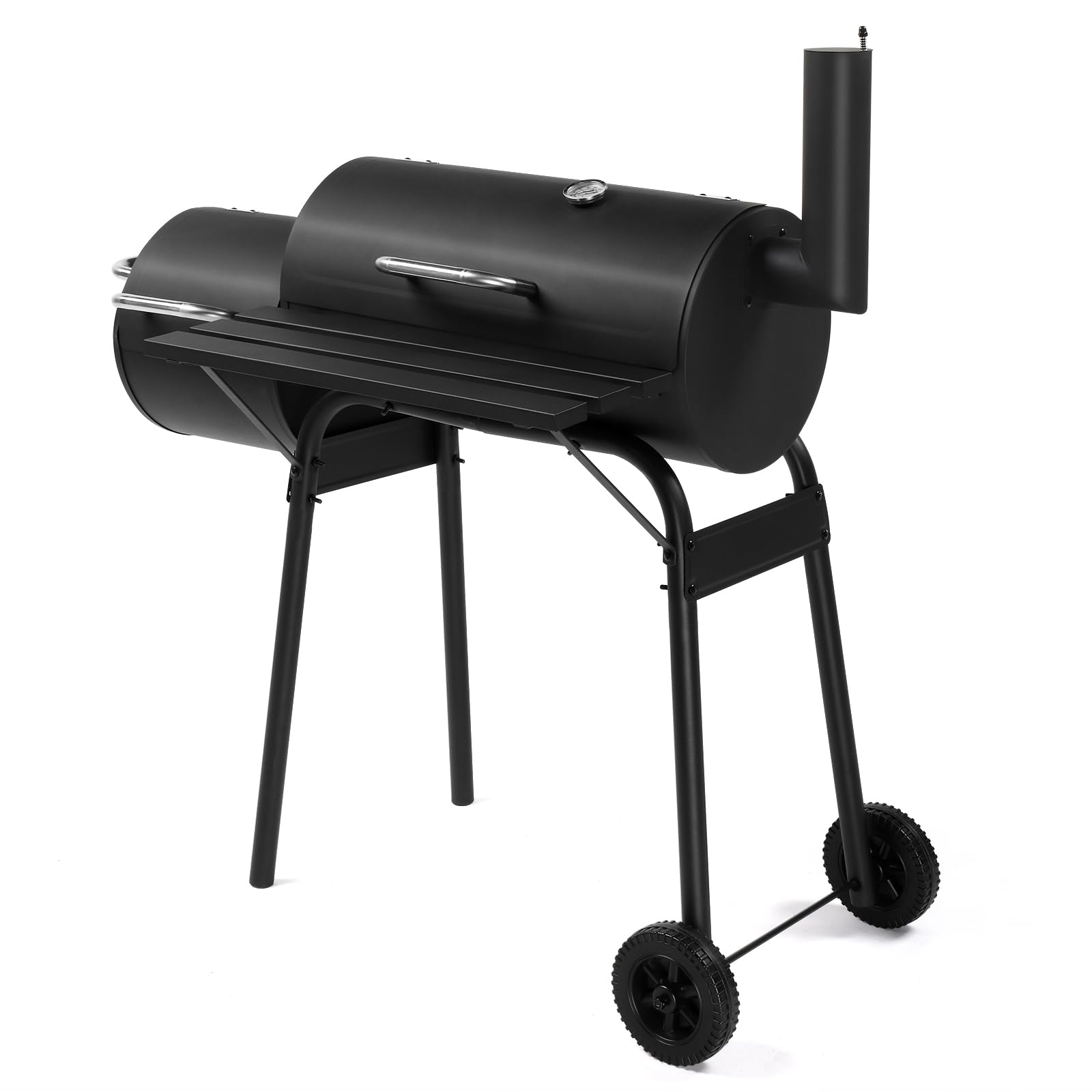 VINGLI Barrel Charcoal Grill with Offset Smoker