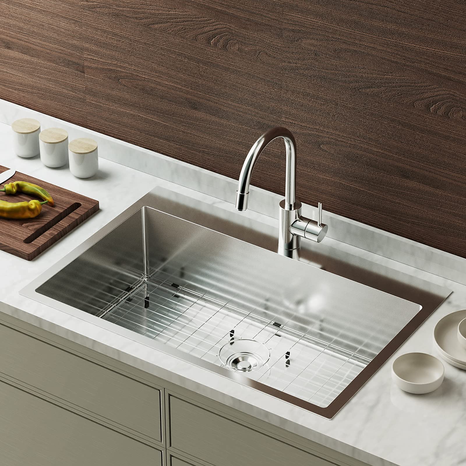ROVSUN 30" x 22" Drop-in 304 Stainless Steel Sink Kitchen with Protector