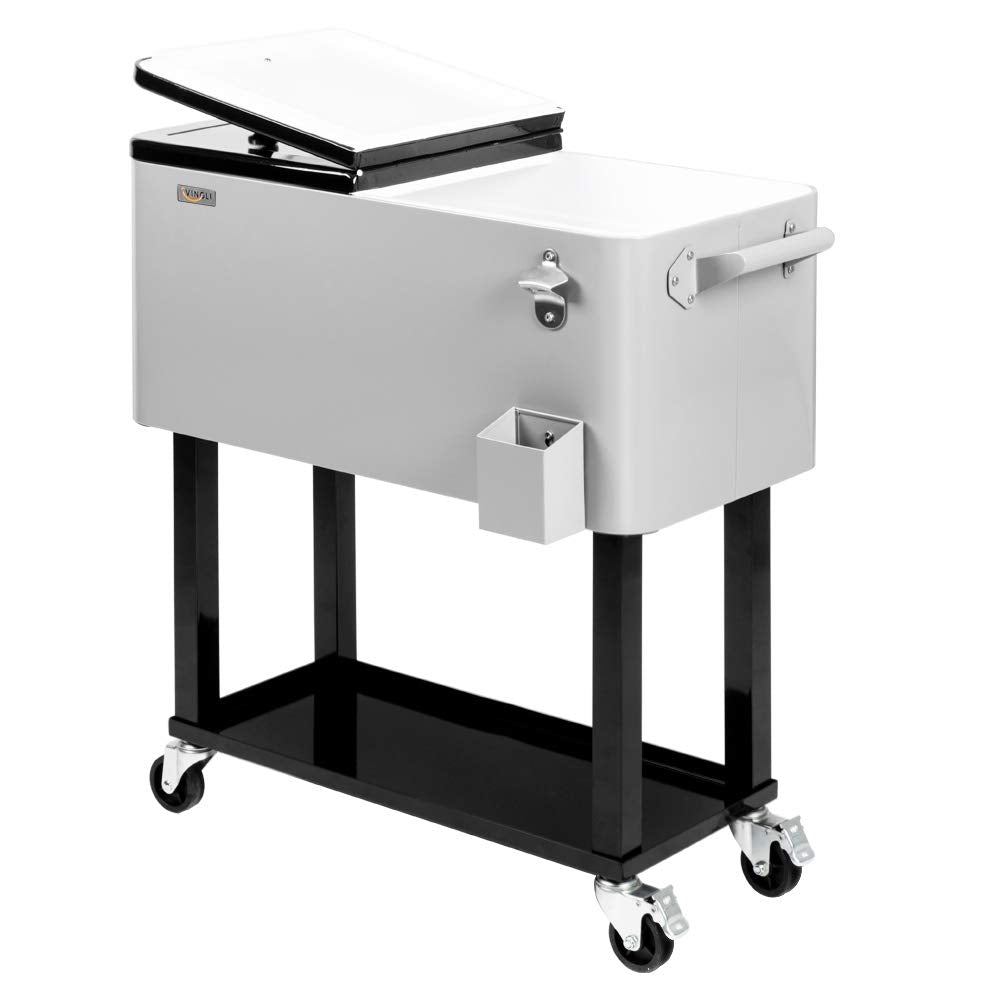 80 Quart Portable Outdoor Patio Rolling Cooler Cart Grey