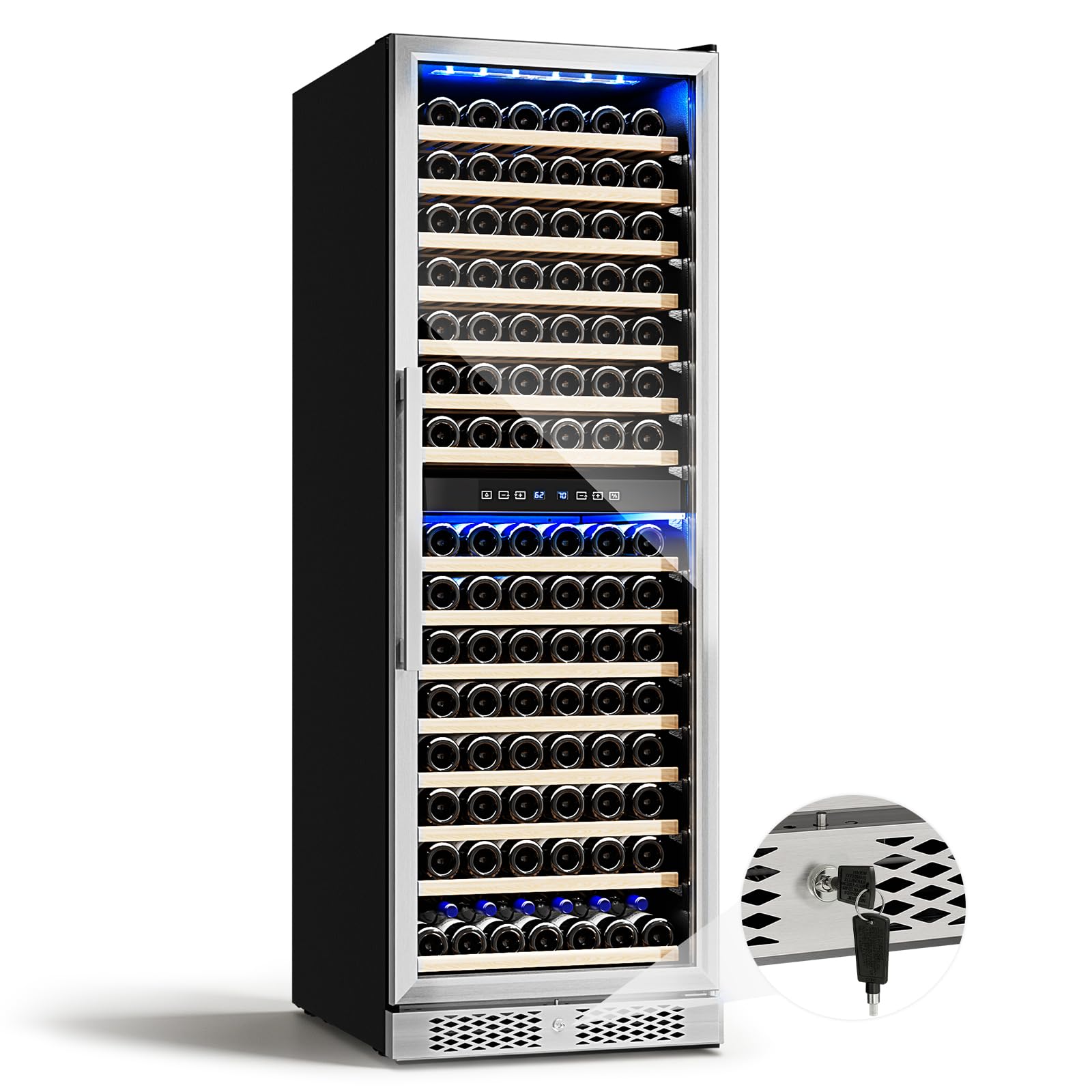 ROVSUN 160-Bottle 24" Wide Dual Zone Wine Cooler Fridge with Digital Temp Control