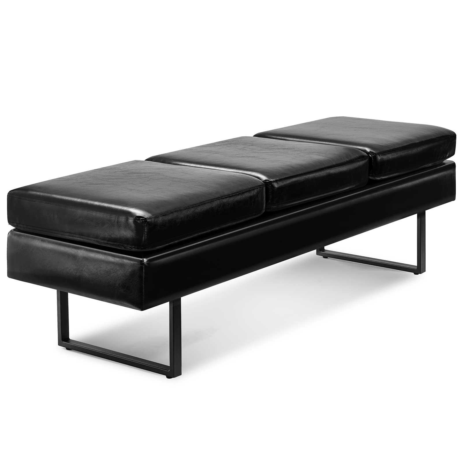 59.5" Waiting Chair Bench Seating Faux Leather Black