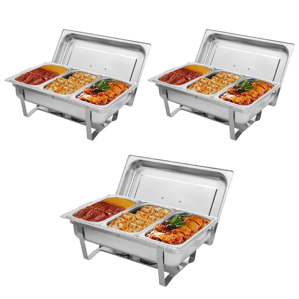ROVSUN 8 QT Rectangle Chafing Dish Set with 3x 1/3 Size Food Pans