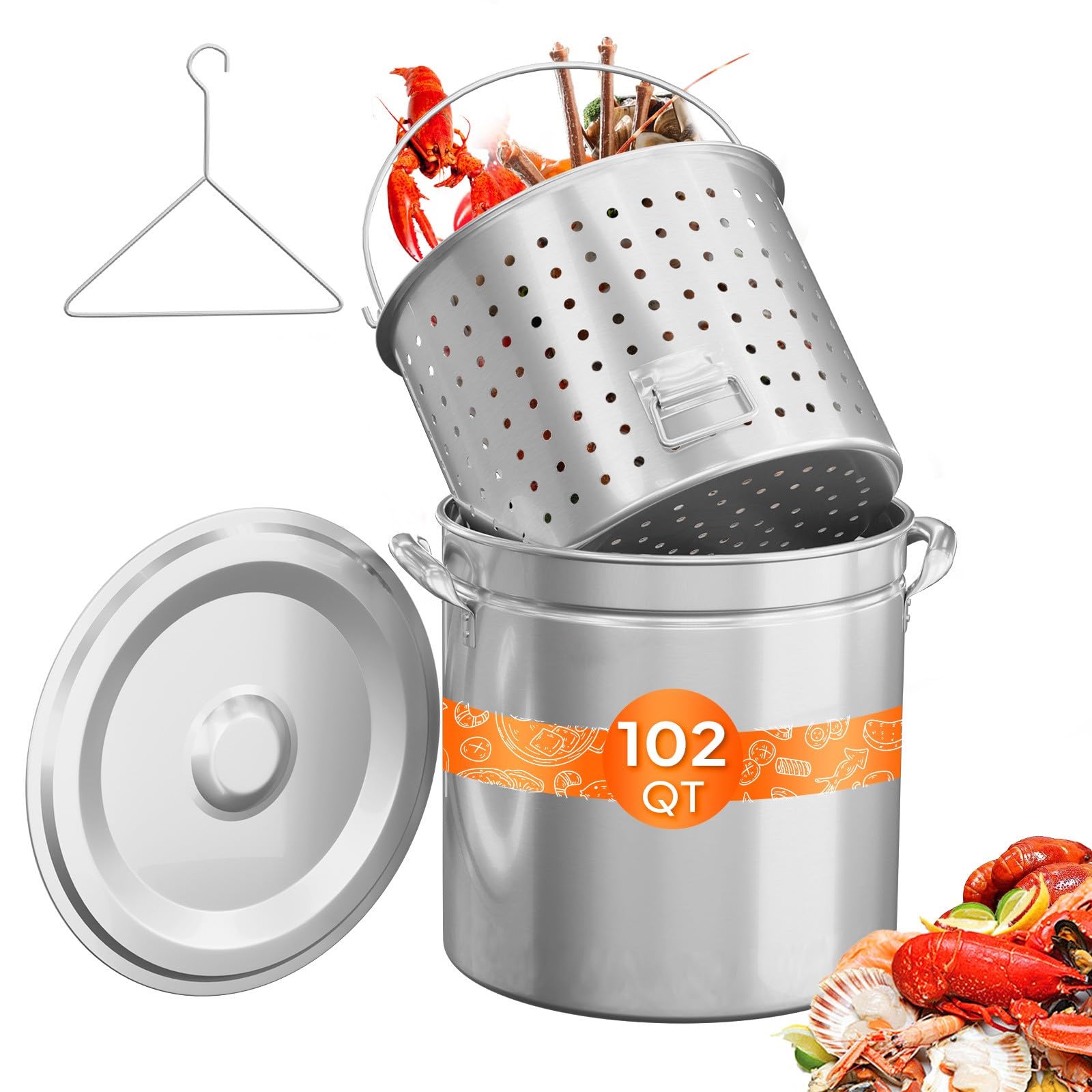 ROVSUN 102 QT Stainless Steel Seafood Boil Pot with Strainer Basket
