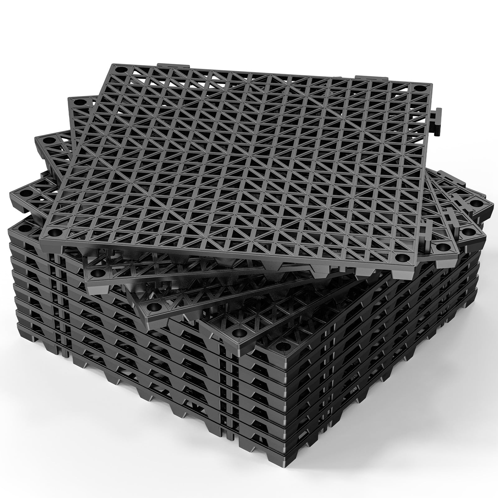 ROVSUN 12" x 12" Interlocking Drainage Mat Non-Slip with Holes Black