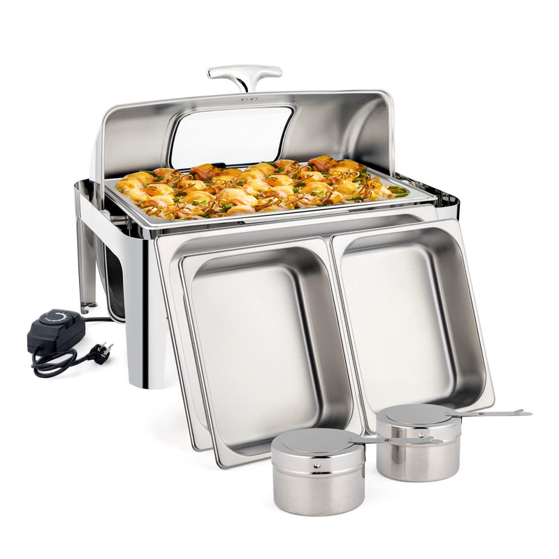 ROVSUN 9 QT Stainless Steel Chafing Dish Buffet Set with Electric & Fuel Heating Warm 1/2/3 Packs