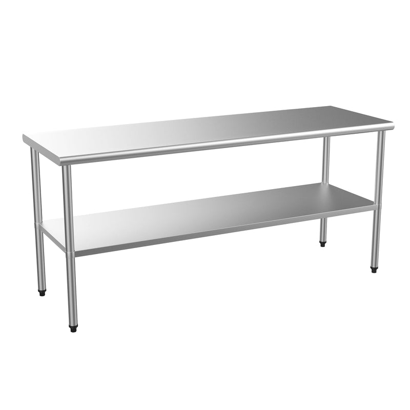 ROVSUN 72 x 24 Inches Kitchen Stainless Steel Table Heavy Duty Prep Work Metal Table with Adjustable Undershelf