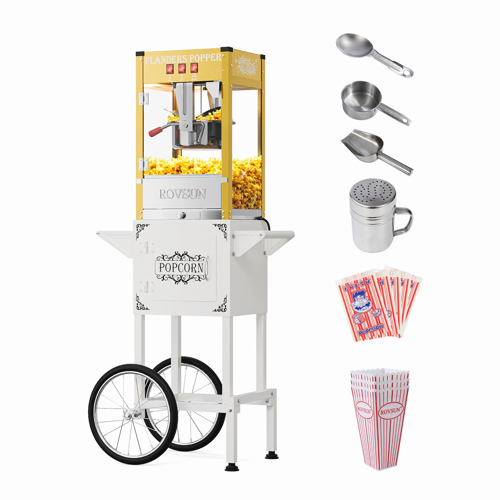 ROVSUN 8 oz Kettle 800W 120V Popcorn Machine Cart Gold