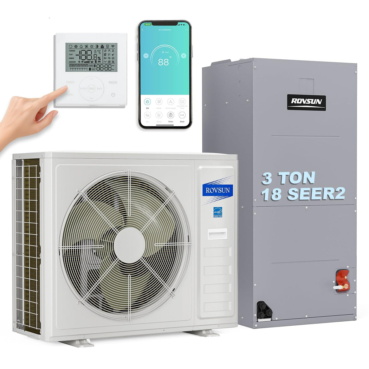 ROVSUN 36000 BTU Ducted Central Air Conditioner with Heat Pump & Inverter
