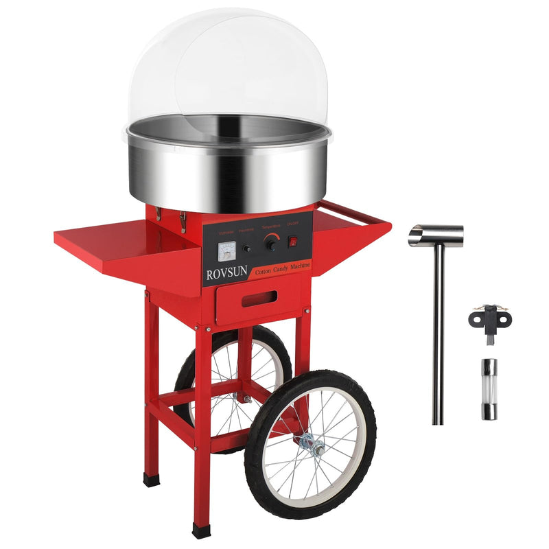 ROVSUN 21 Inch 980W 110V Cotton Candy Machine Cart with Cover Red