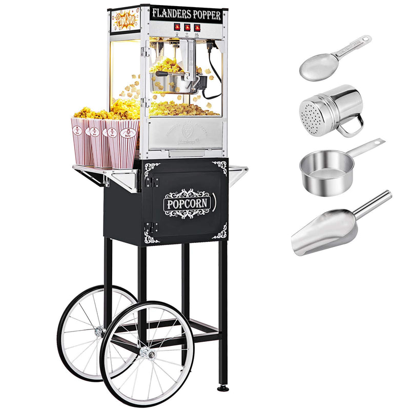 ROVSUN 850W 120V 8oz Kettle Popcorn Machine Maker Cart on Wheels with Spoon & Cups for Home Theater Black