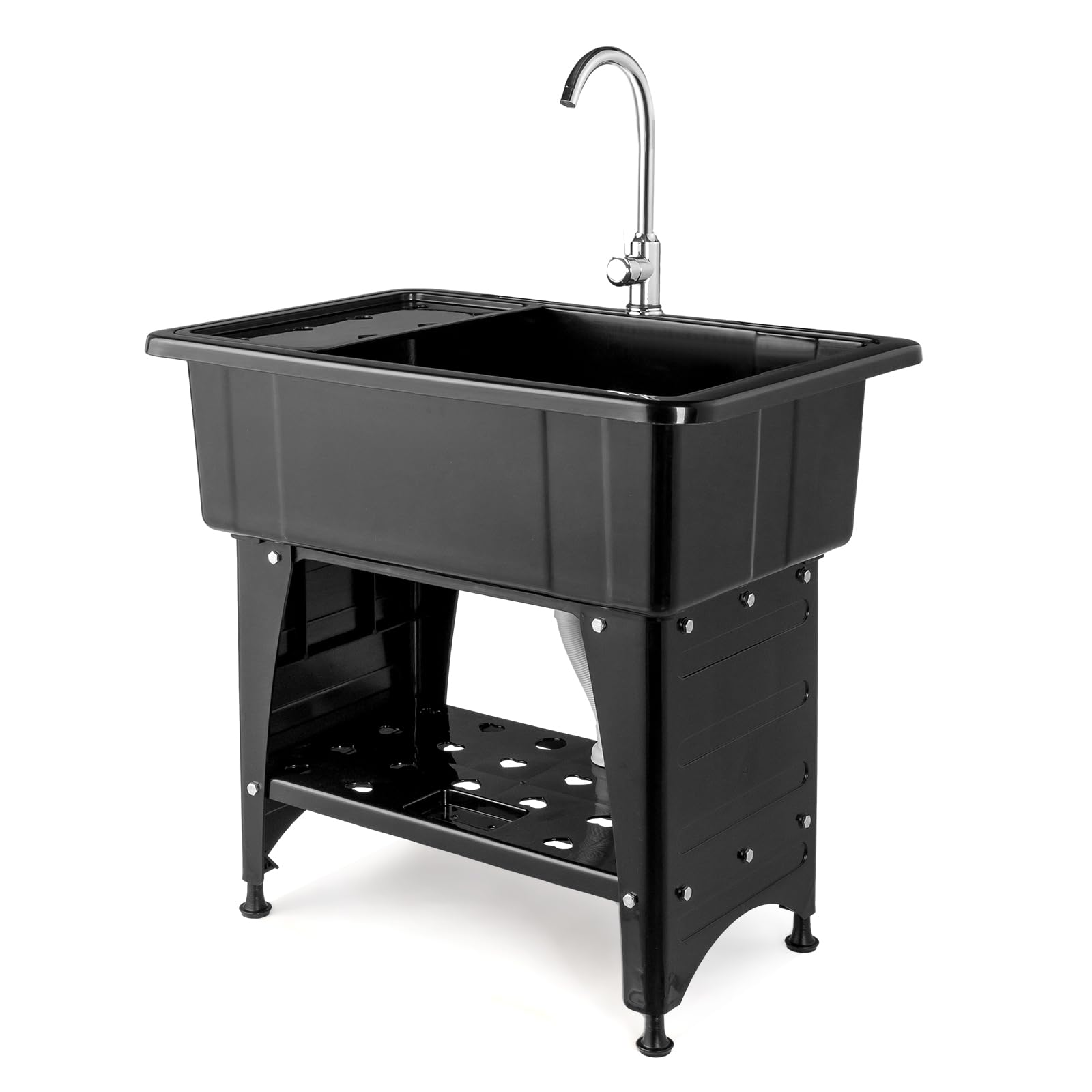 ROVSUN 32" x 22" Utility Sink Laundry Tub with Faucet & Shelf & Drainboard Black