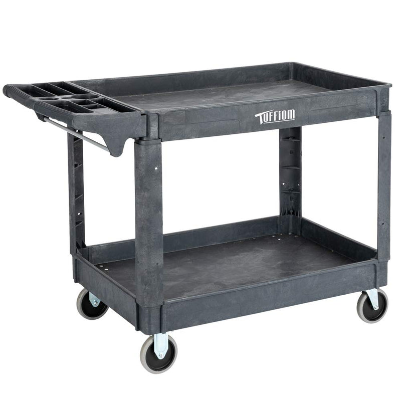 ROVSUN 2 Tier Shelf Plastic Utility Cart with Wheels Small 550lbs Capacity Black/Grey