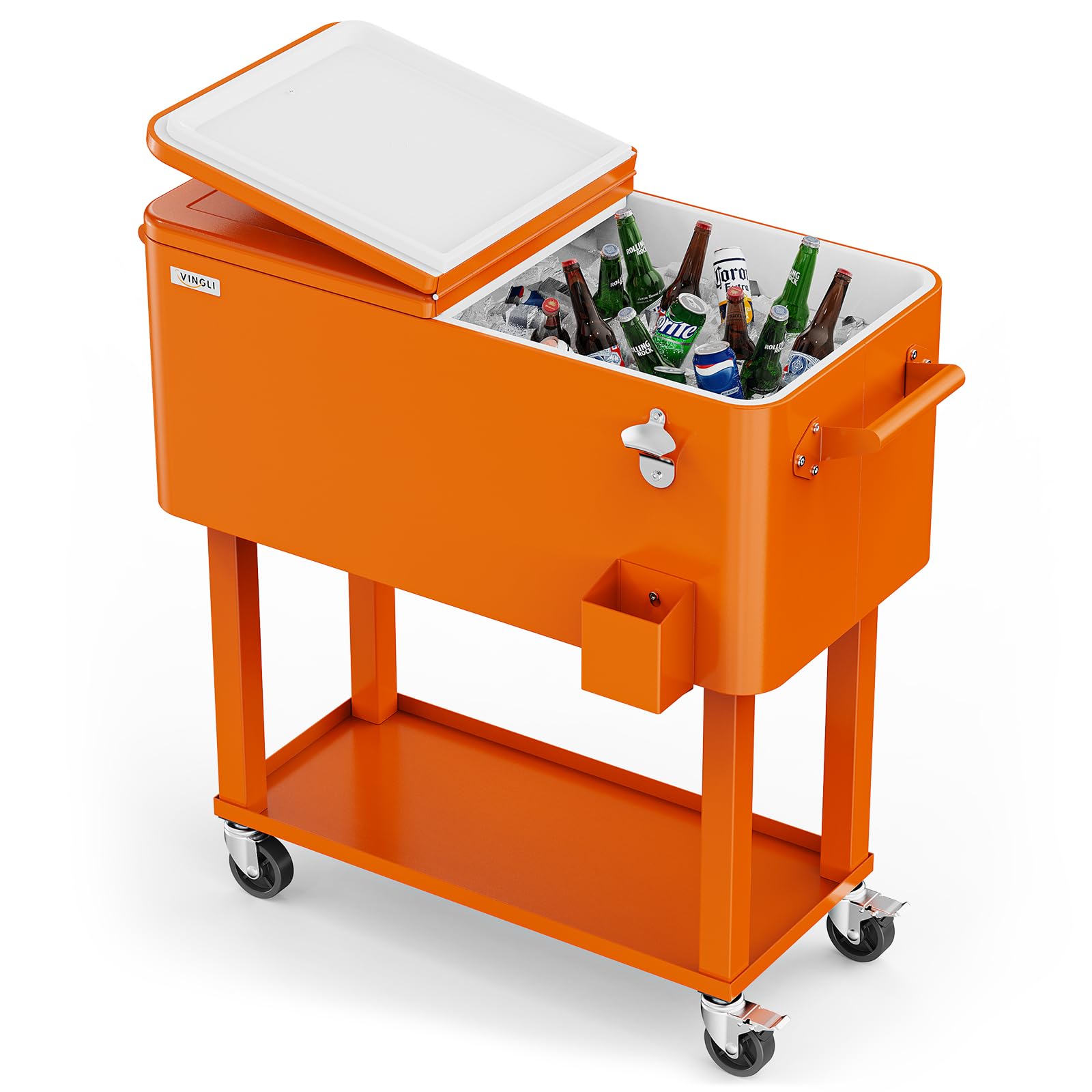 80 Quart Portable Outdoor Patio Rolling Cooler Cart Orange