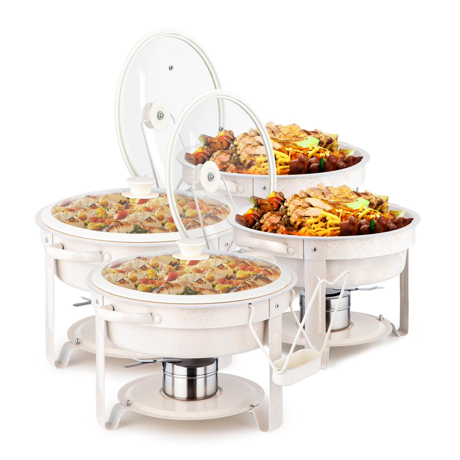 ROVSUN 5 QT Round White Chafing Dish Buffet Set with Lid Holder