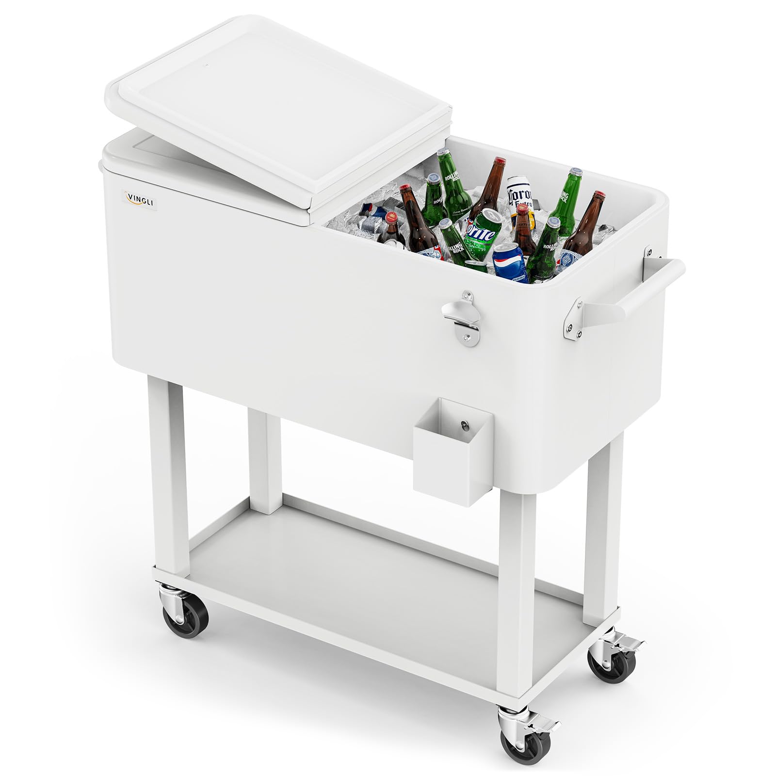 80 Quart Portable Outdoor Patio Rolling Cooler Cart White