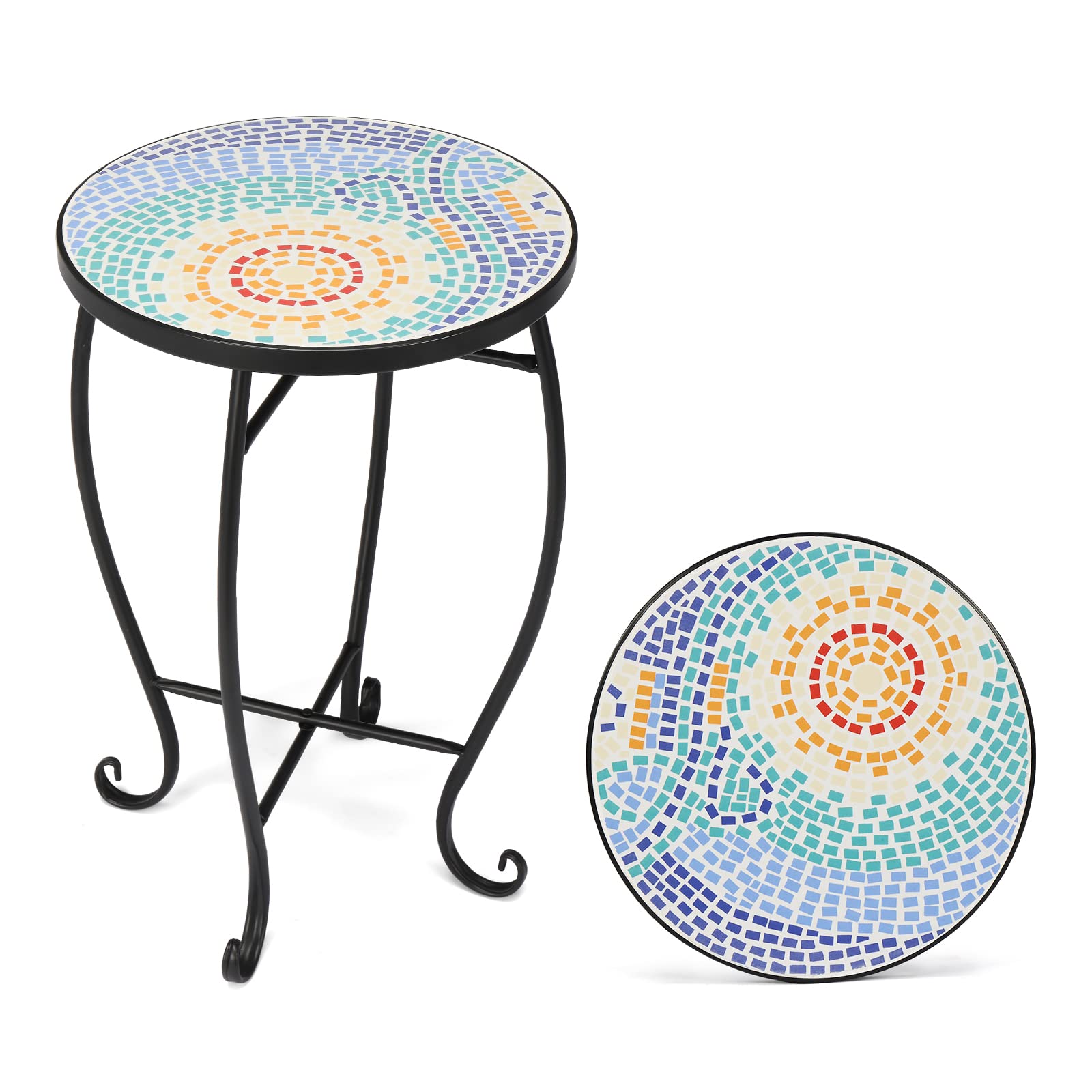 14" Round Mosaic Outdoor Side Table Blue Hawaii