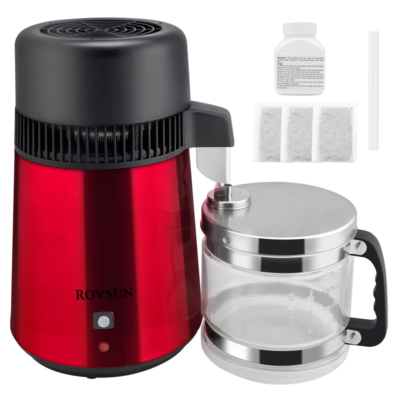 ROVSUN 4L Stainless Steel Water Distiller Countertop with Glass Collection Red
