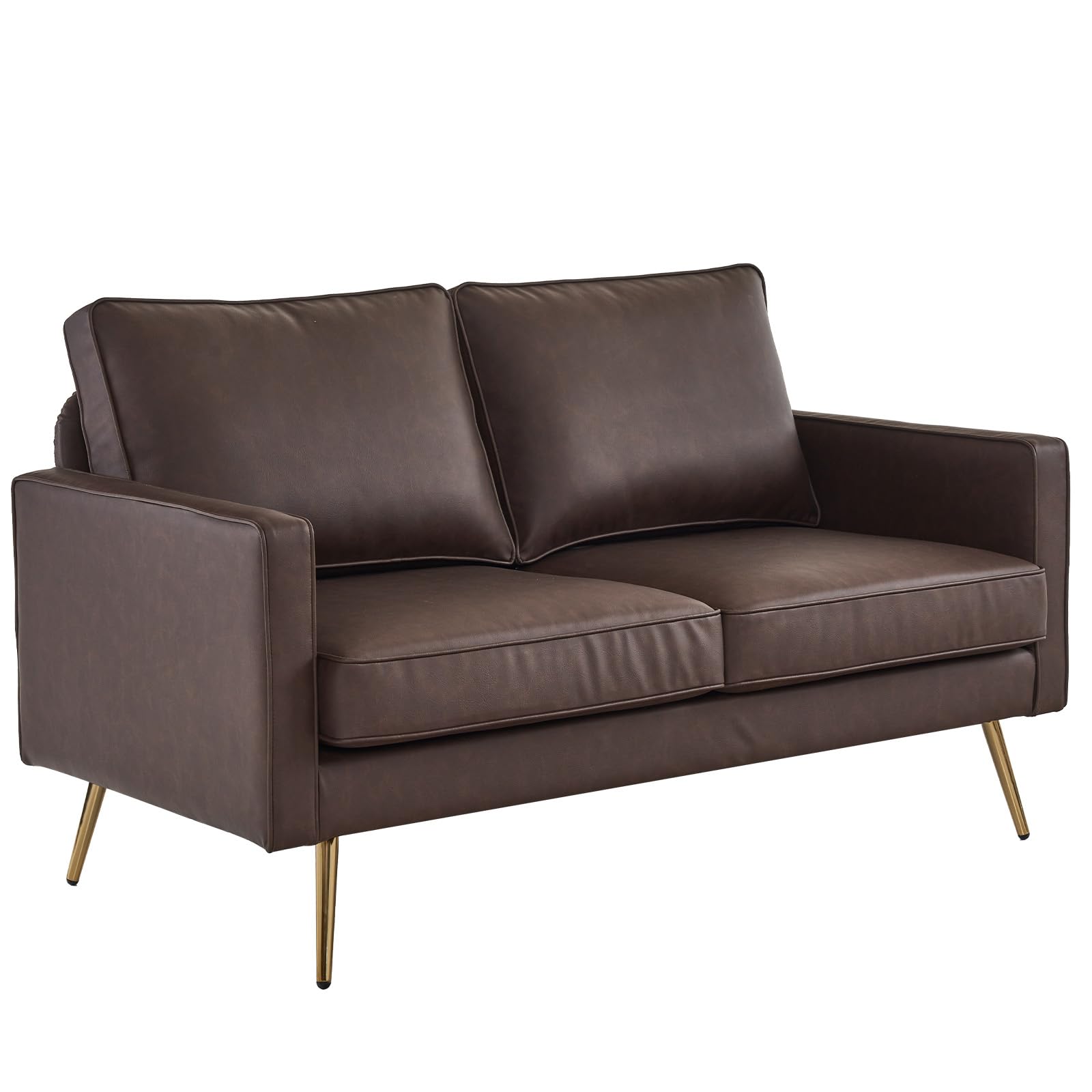 56" 2 Seater Waiting Sofa with Deep Seat PU Leather Dark Brown