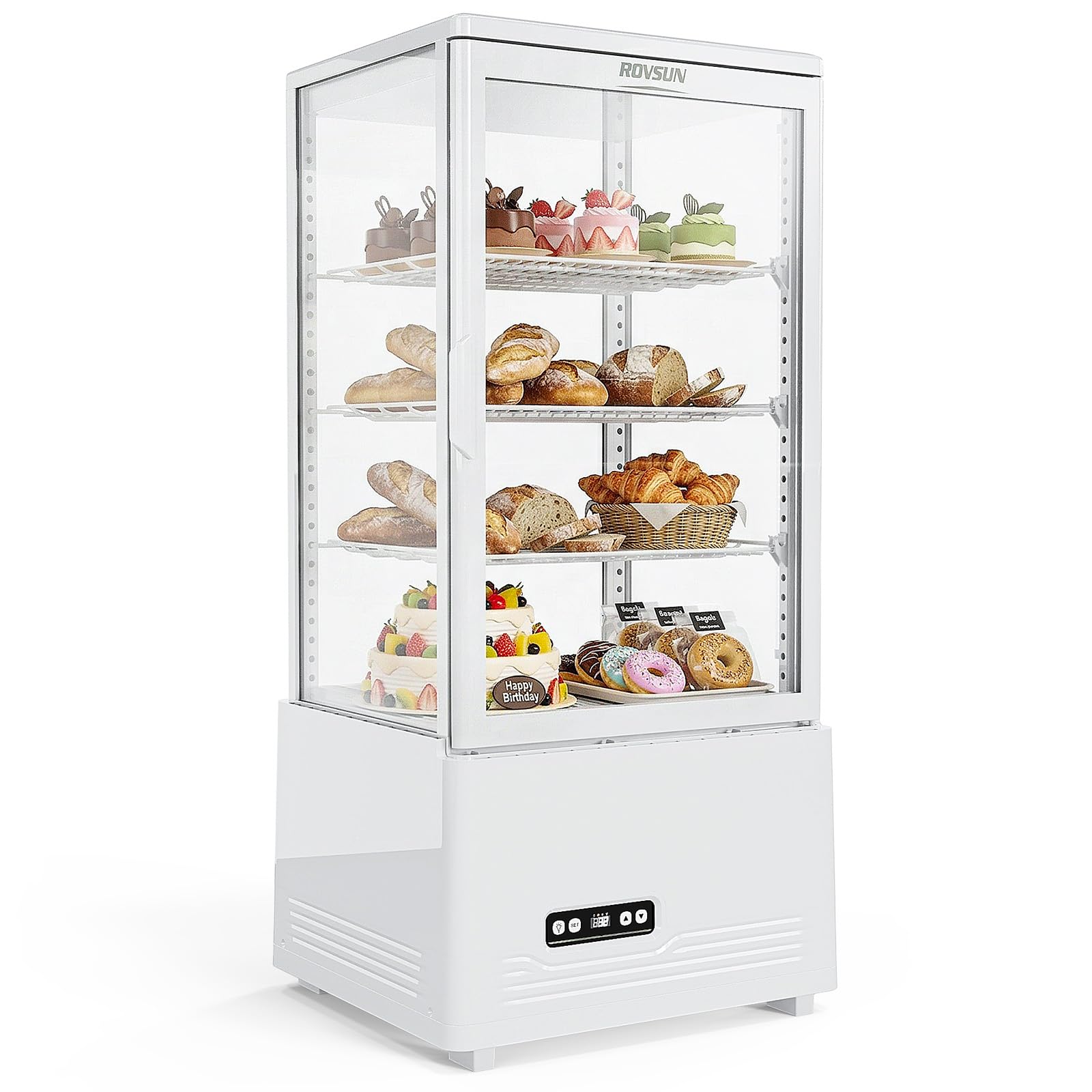 ROVSUN 18" 3 Cu.Ft. Four-Sided White Refrigerated Countertop Bakery Display Case
