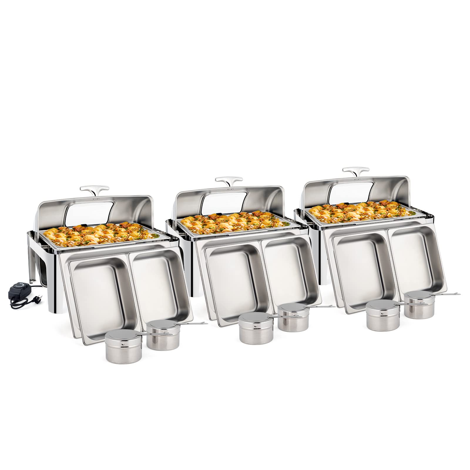 ROVSUN 9 QT 2 In 1 Fuel & Electric Roll Top Chafing Dish Set