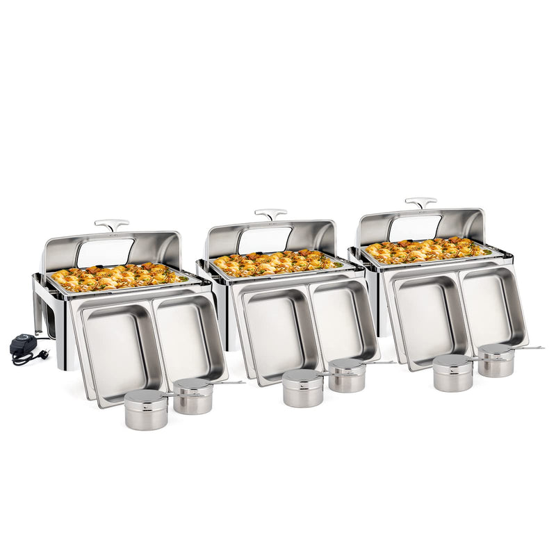 ROVSUN 9 QT Stainless Steel Chafing Dish Buffet Set with Electric & Fuel Heating Warm 1/2/3 Packs