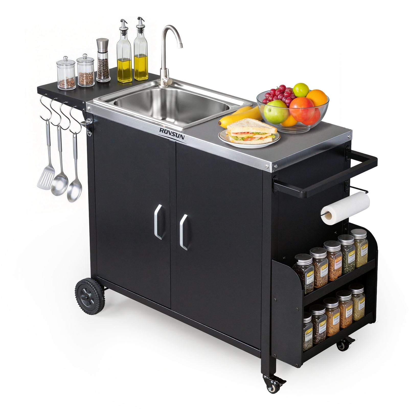 ROVSUN 55" Outdoor Grill Cart with Sink