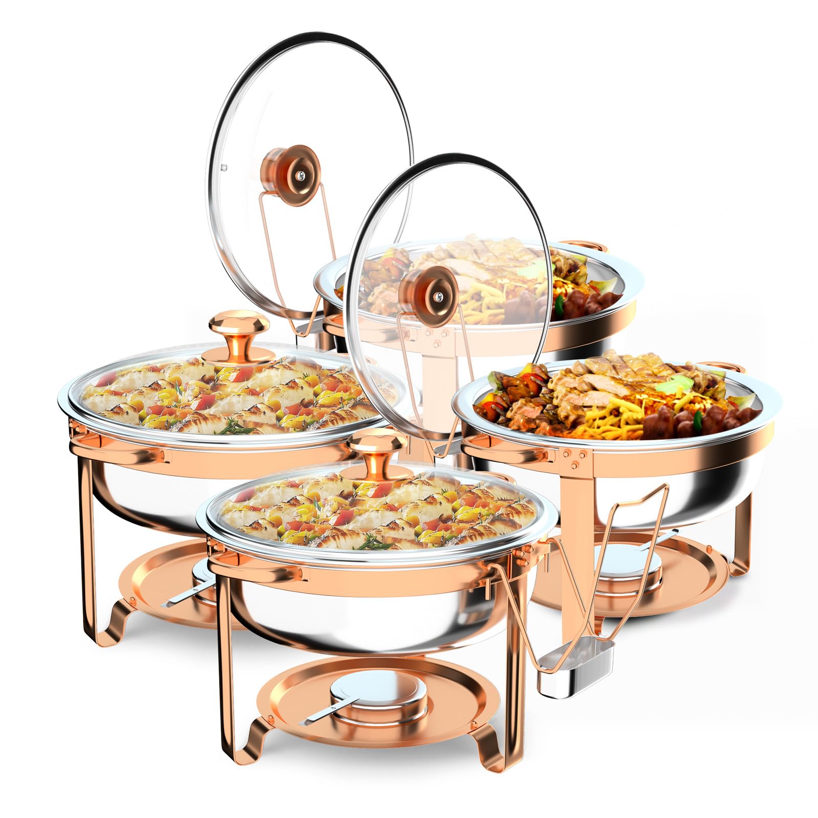 ROVSUN 6 QT Round Rose Gold Chafing Dish Buffet Set with Lid Holder