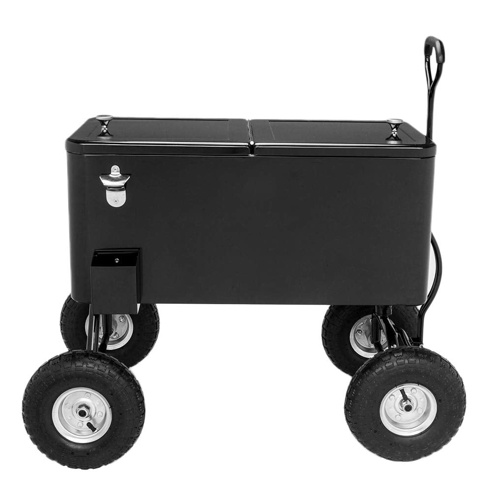 80 Quart Wagon Rolling Cooler Ice Chest with 10" Wheels Black