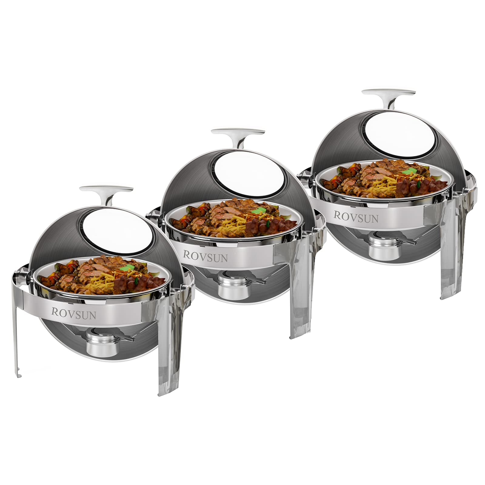 ROVSUN 6 QT Roll Top Round Silver Chafing Dish Set with Visible Window