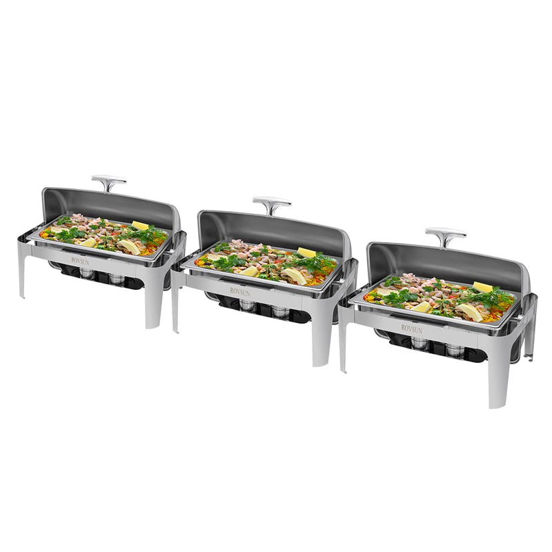 ROVSUN 9 QT Rectangle Roll Top Stainless Steel Chafing Dish Buffet Set with Full Size Pan
