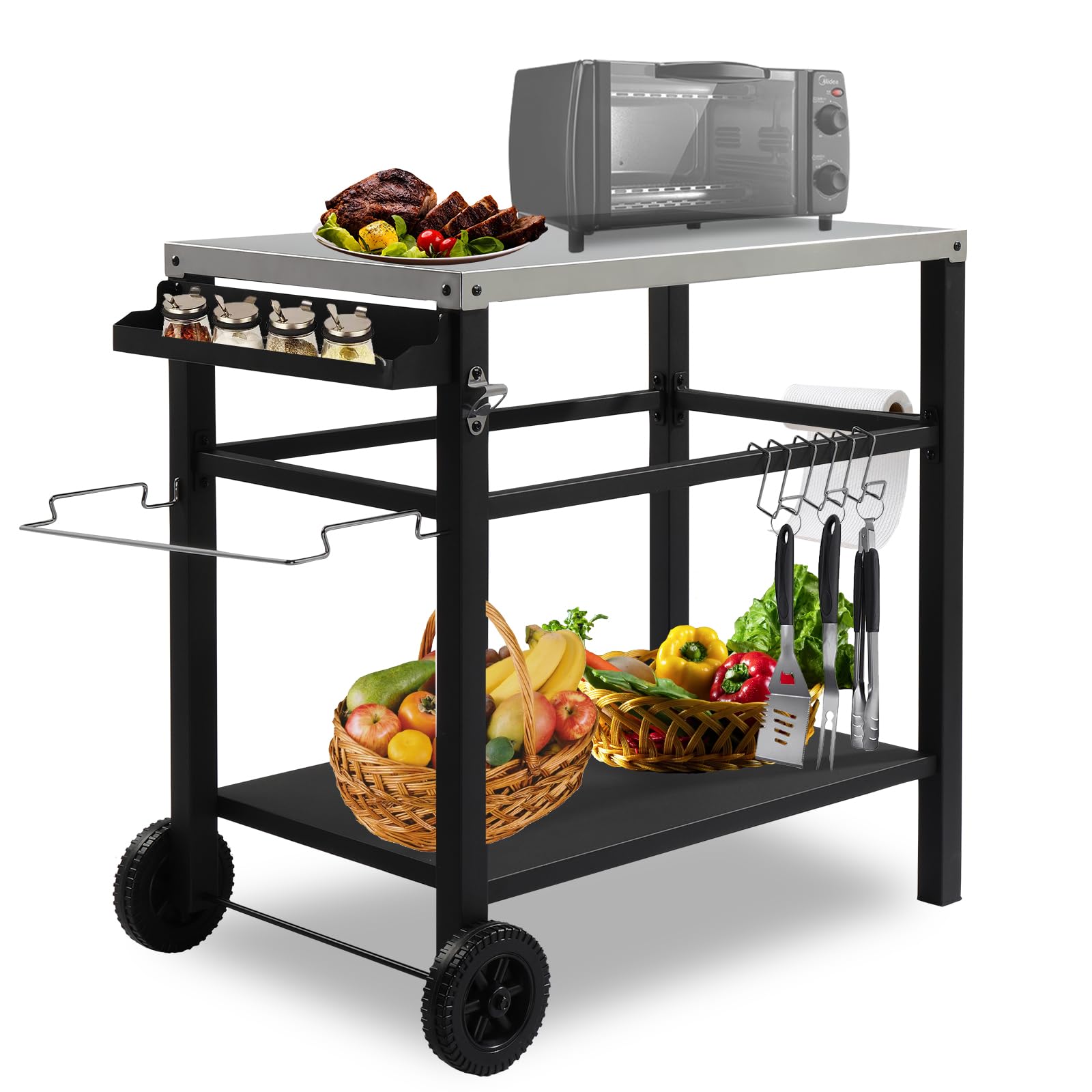 ROVSUN 44" Outdoor Grill Cart with Steel Steel Flattop Silver