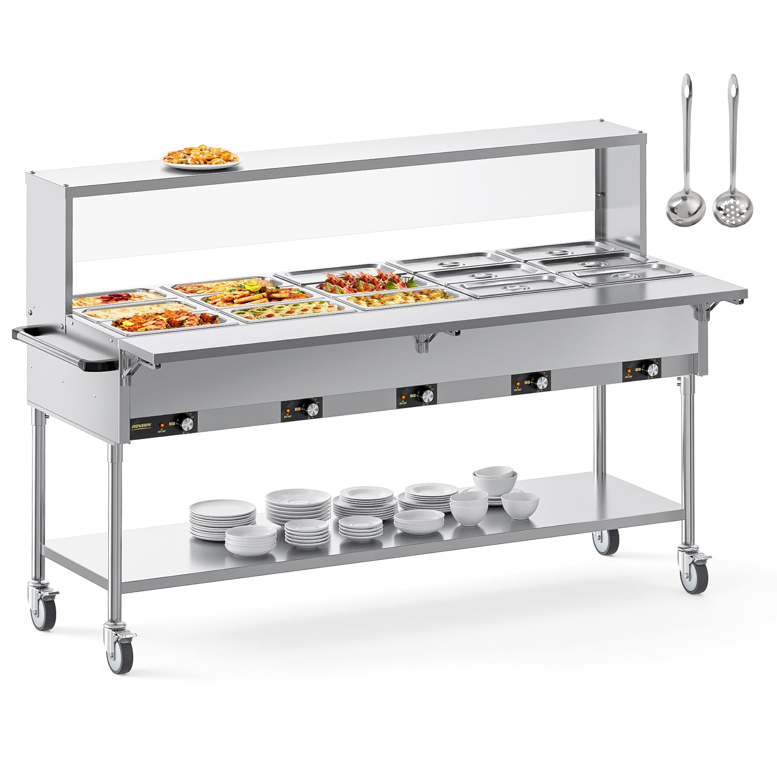ROVSUN 120 QT 15-Pan Electric Steam Table with Independent Temp Control