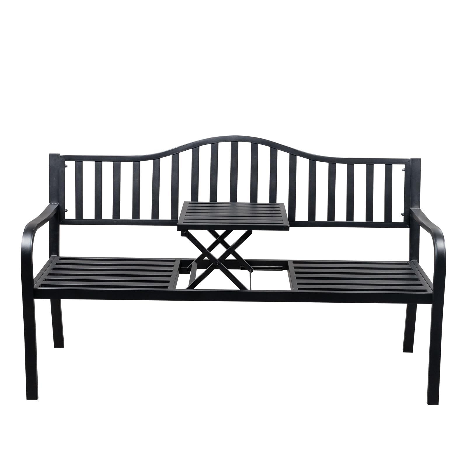 59" Outdoor Bench Metal with Built in Table & Waterproof Cover