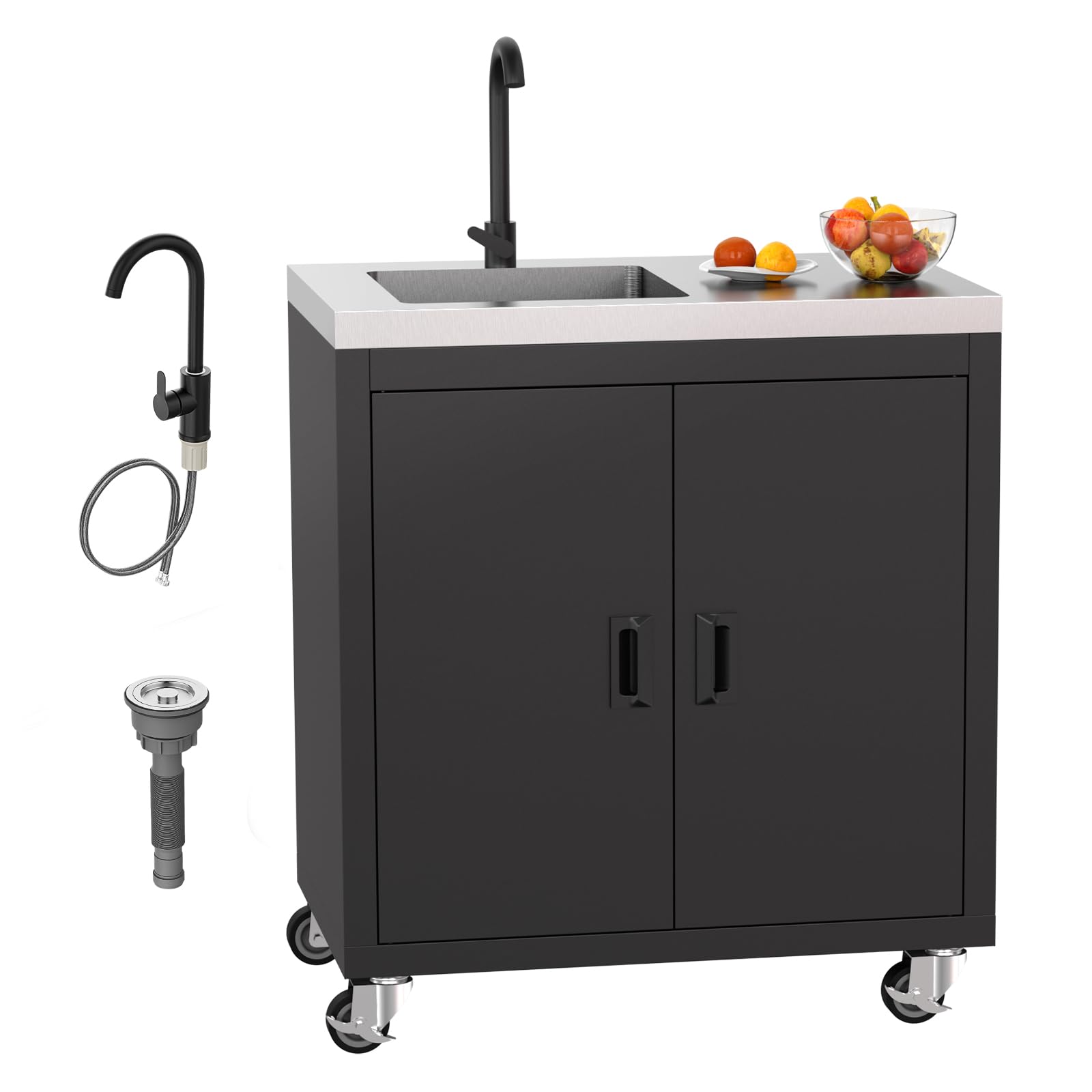ROVSUN 35" x 20" Stainless Steel Utility Sink with Cabinet