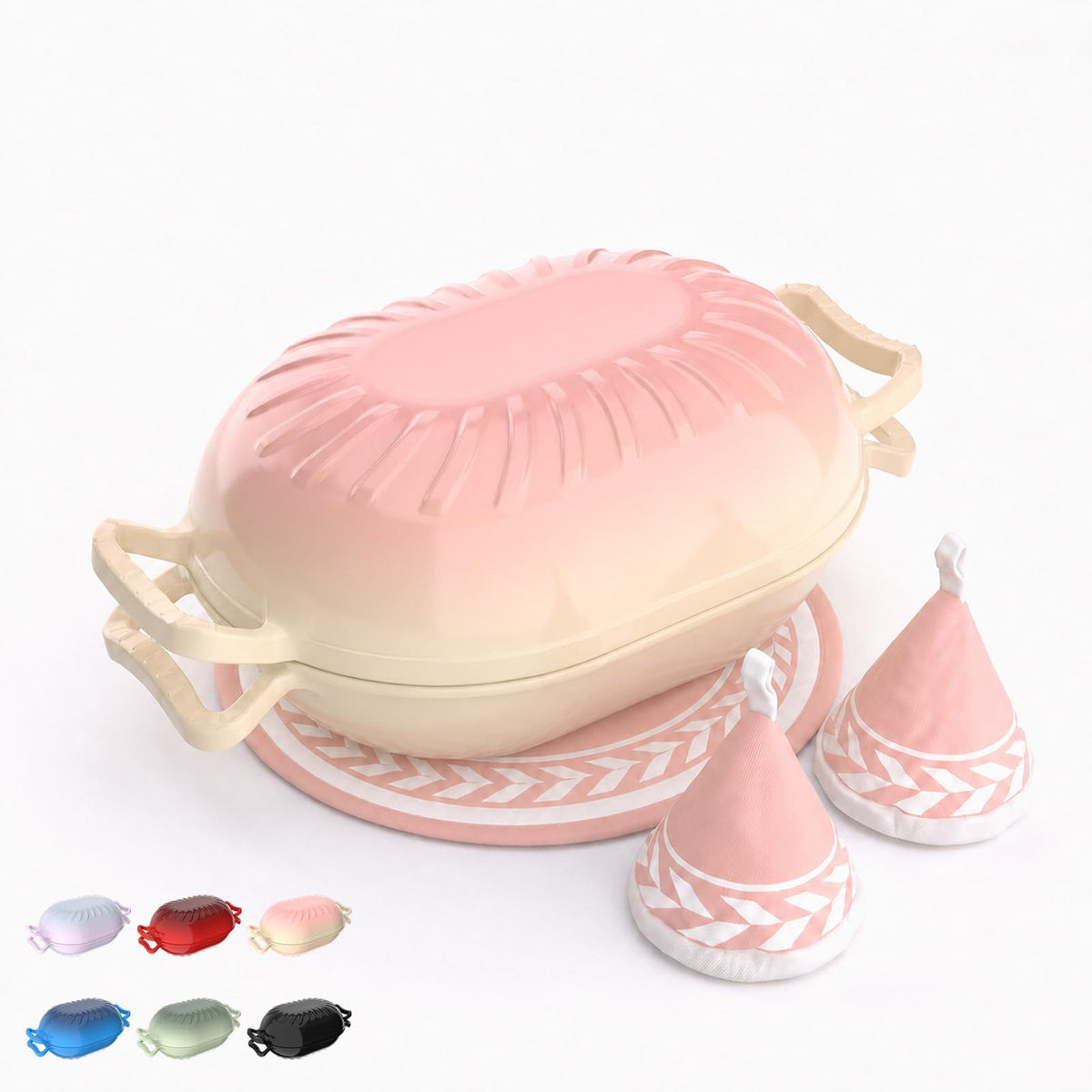 ROVSUN 5 QT Oval Enameled Cast Iron Dutch Oven Pot Rose Pink