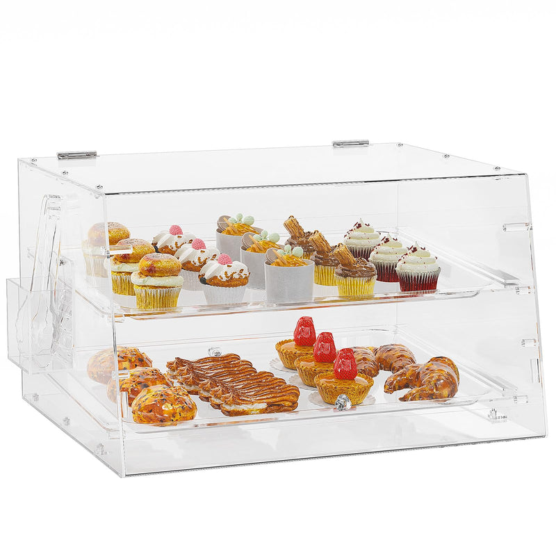ROVSUN 2/3 Tier 21Inch Pastry Bakery Trapezoid Display Case Commercial Countertop Acrylic Pastry Case