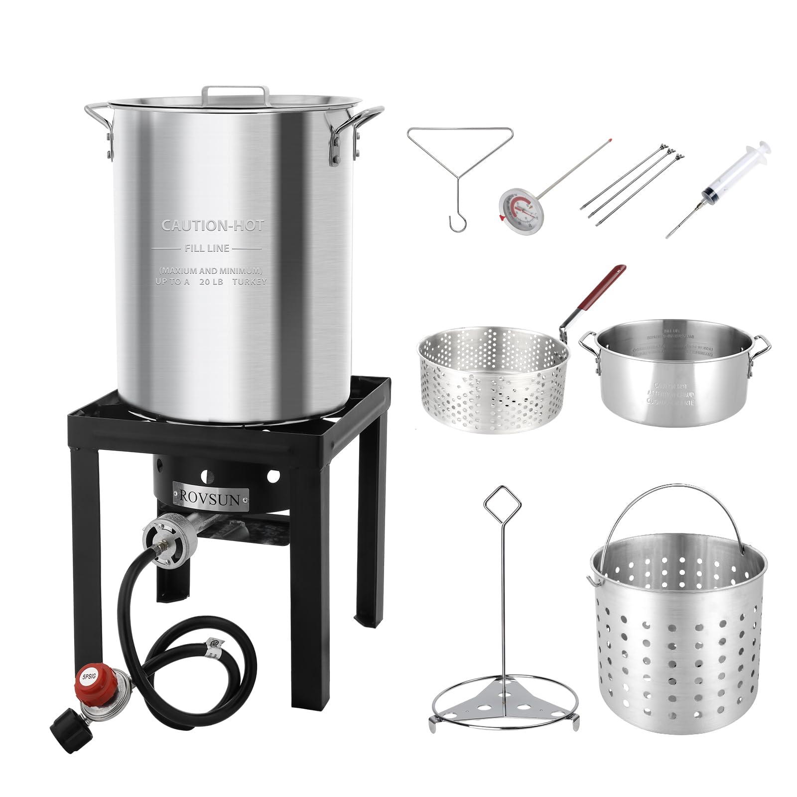 ROVSUN 30 QT Turkey Fryer & 10 QT Fish Fryer Kit with 55,000 BTU Propane Stove
