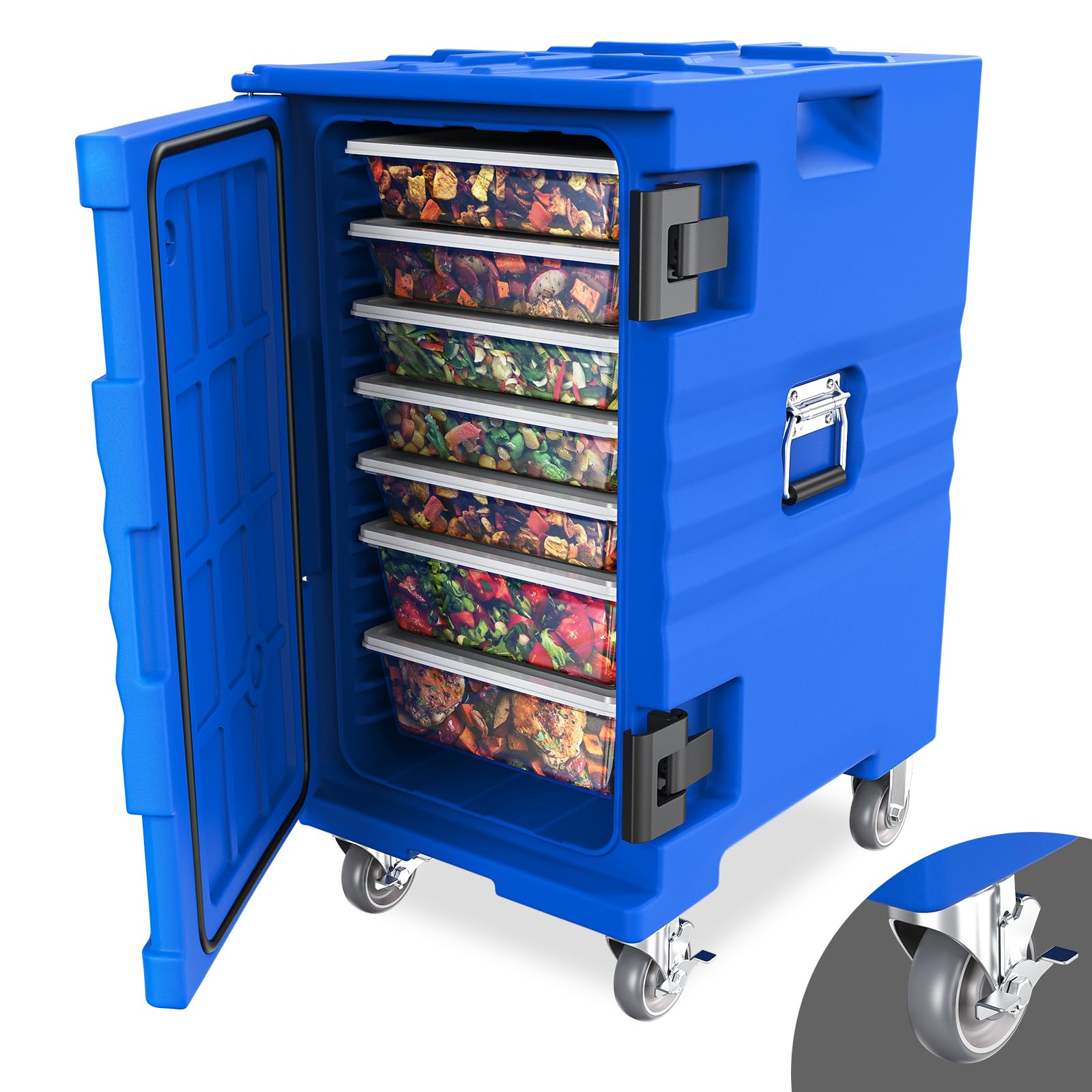 ROVSUN 109 QT Insulated Food Pan Carrier with Lockable Wheels Blue