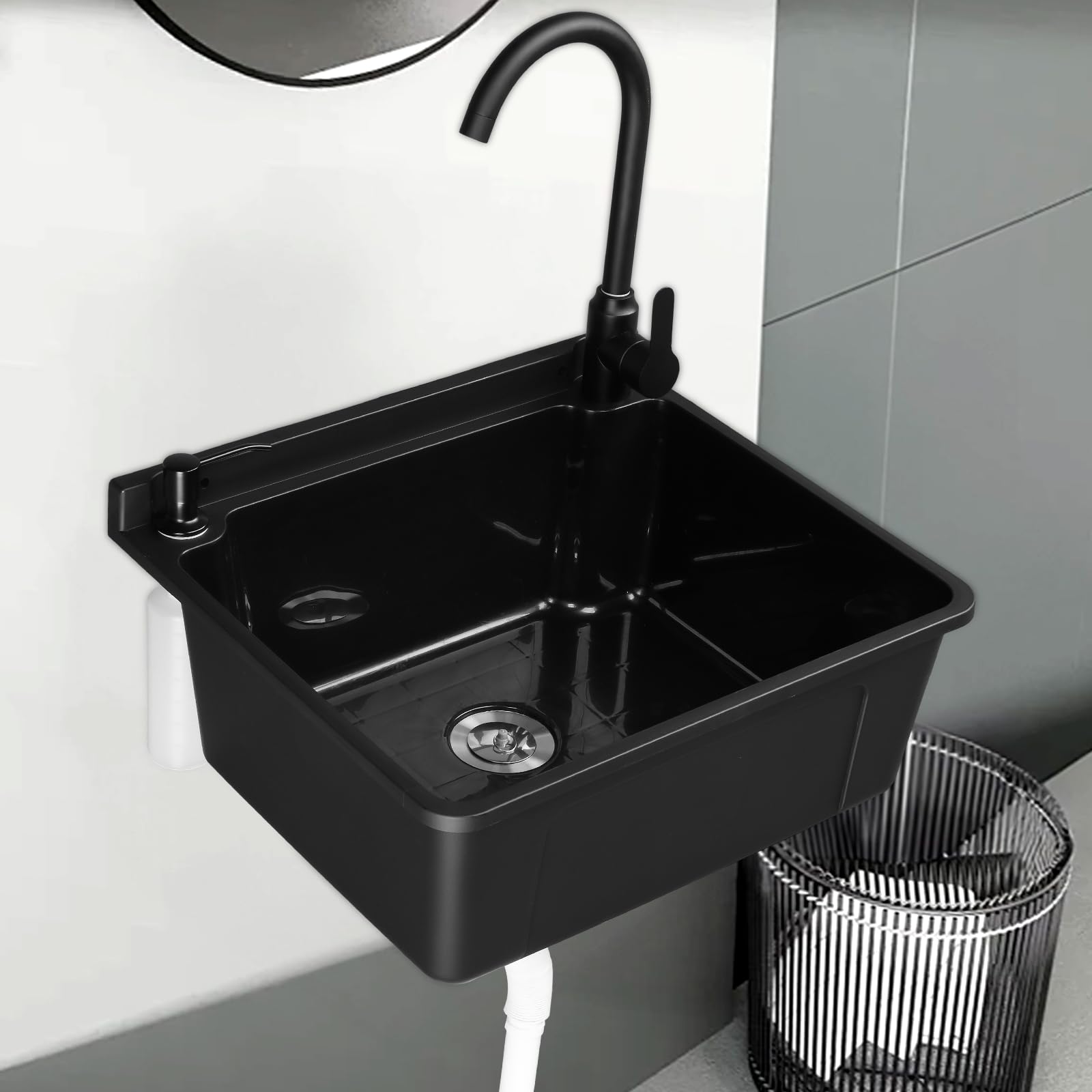 ROVSUN 20" x 17" Plastic Wall-Mounted Utility Sink with Wall Bracket Black